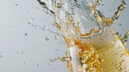 White Wine Champagne Splashing in a Glass on White Background, Sparkling Liquid Display of Elegance and Celebration.