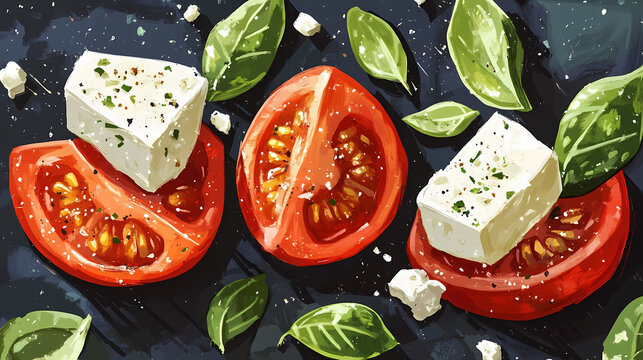 Torrada de abacate com tomate e queijo feta. Fresco. Illustration