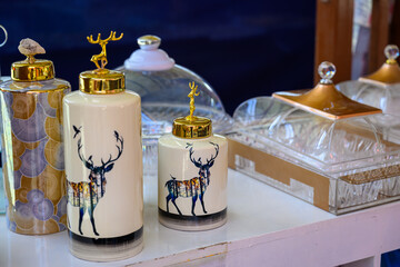 Collection of decorative ceramic kitchen canisters set 