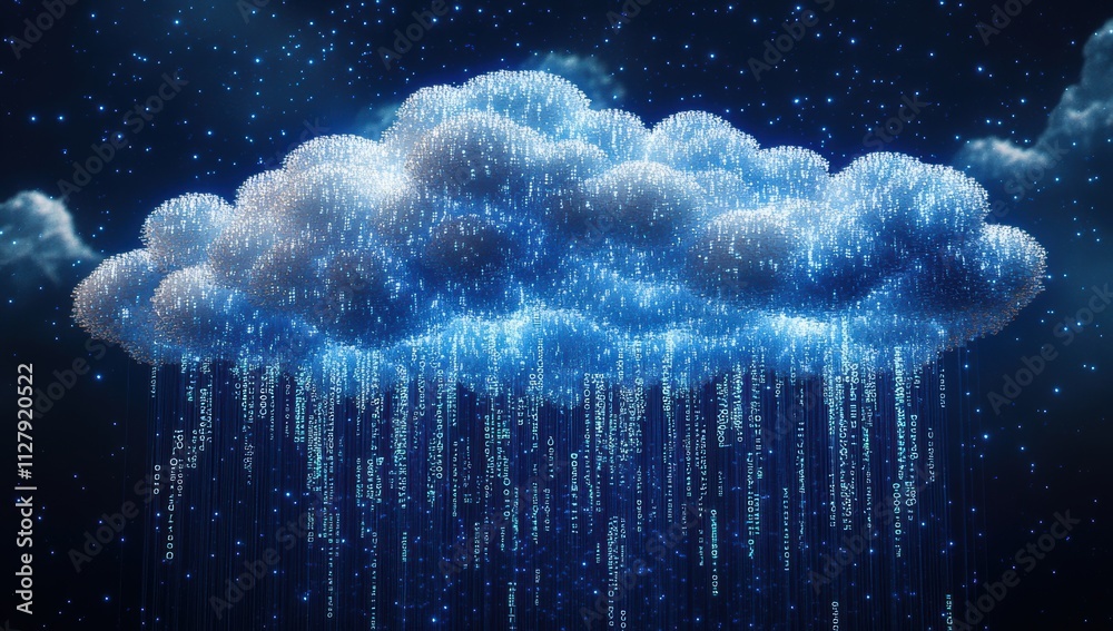 Aufkleber digital cloud concept with rain of data and binary code representing technology, cloud computing, an