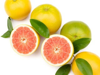 Fresh pomelo or chinese grapefruit isolated on white background, with vibrant green and yellow skin, and juicy pink flesh, chinese grapefruit, citrus fruit