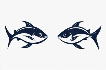 Obraz premium Two stylized tuna fish facing each other.