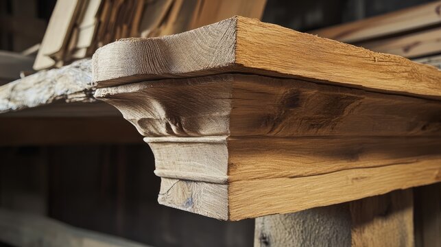 Close-Up of Intricate Wooden Molding in Artisan Workshop Setting