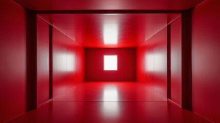 Red empty room or studio. Box top view