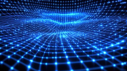Naklejka premium Abstract blue glowing grid, digital network, futuristic technology background.