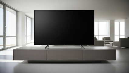 Fototapeta premium AI generative. 3d render Illustration of television mockup in minimalist living room. 1