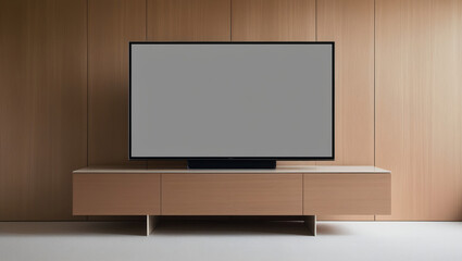 AI generative. Illustration of television mockup with wood panel in living room. 3