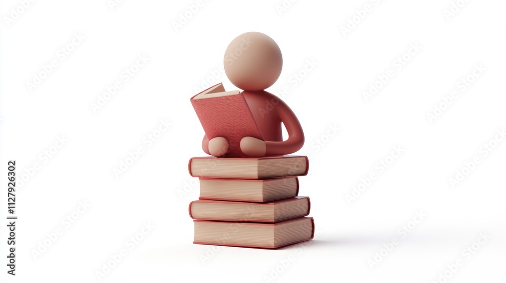 Aufkleber 3D render of a person reading a book on a stack of books.