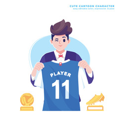 football player transfer cute cartoon character