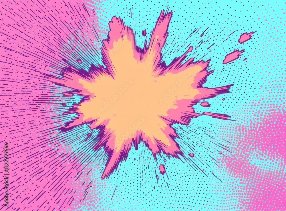 Poster Dynamic Pop Art Explosion Background with Halftone Texture and High Contrast Lighting Effects