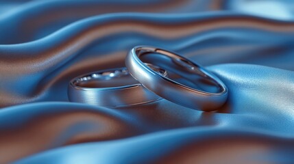 Elegant Wedding Bands on Luxurious Blue Satin Fabric