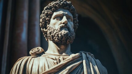 Obraz premium Ancient Roman bust, stone, detailed, majestic.