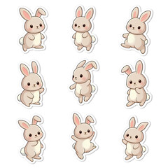 set of cartoon rabbit bunnies cute stickers
