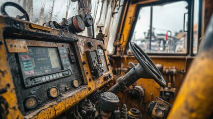 Explore vintage machinery in this detailed photo of a weathered industrial control panel, highlighting engineering technology and history.