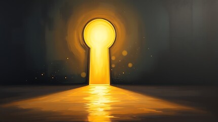 A glowing key suspended in a doorway, illuminating a dark room, symbolizing opportunity, unlocking potential, and new beginnings in a mysterious and hopeful atmosphere