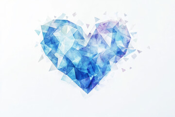 Obraz premium Watercolor Geometric Heart: Blue Crystal Love