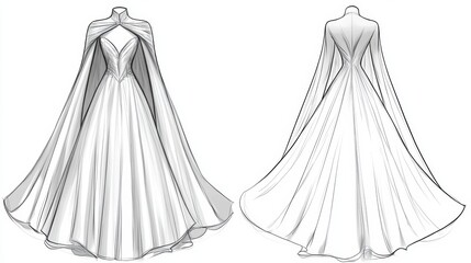 Ultra detailed, photorealistic fashion design sketch of a tailored coat with a pleated back