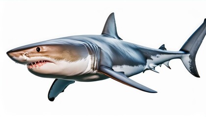 Naklejka premium Great White Shark underwater close-up. Powerful predator in its natural habitat.