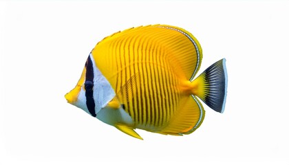 Naklejka premium Vibrant yellow and black butterfly fish isolated on white.