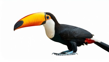 Naklejka premium Vibrant toucan with a large, colorful beak against a white background.