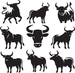  Bulls  horns set silhouette vector art with white background, Bulls vector illustration design