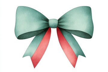 A festive green and red bow with a soft, elegant appearance, perfect for gift wrapping or holiday decorations.
