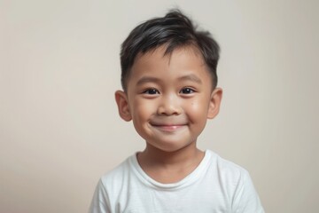 Portrait of a Smiling Young Boy Wearing a White T-Shirt