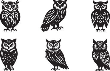 Owl set Silhouette vector, Standing Owl vector, Owl line art