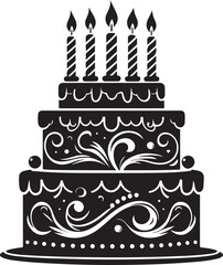 Birthday Cake silhouette vector art, Birthday Cake line art with isolated vector illustration