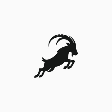 ibex jumping silhouette logo vector illustration design
