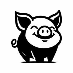 Happy Piglet With Sunglasses black and white image