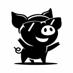 Happy Piglet With Sunglasses black and white image