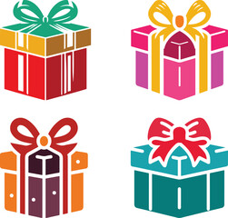 Coloring Gift Box set vector, Gift Box silhouette vector illustration
