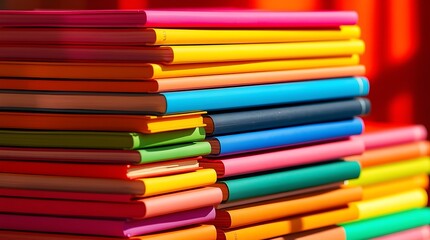 Fototapeta premium A colorful stack of books with vibrant covers, symbolizing education, knowledge, and literature in a playful, lively atmosphere