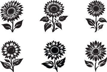 Black Sunflower set vector, Sunflower silhouette vector illustration