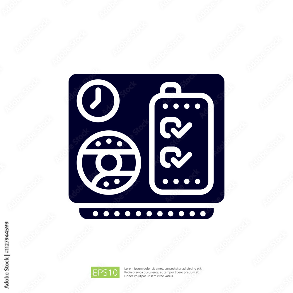 Poster the image depicts a battery icon alongside a clock and a circular gauge, representing energy levels 