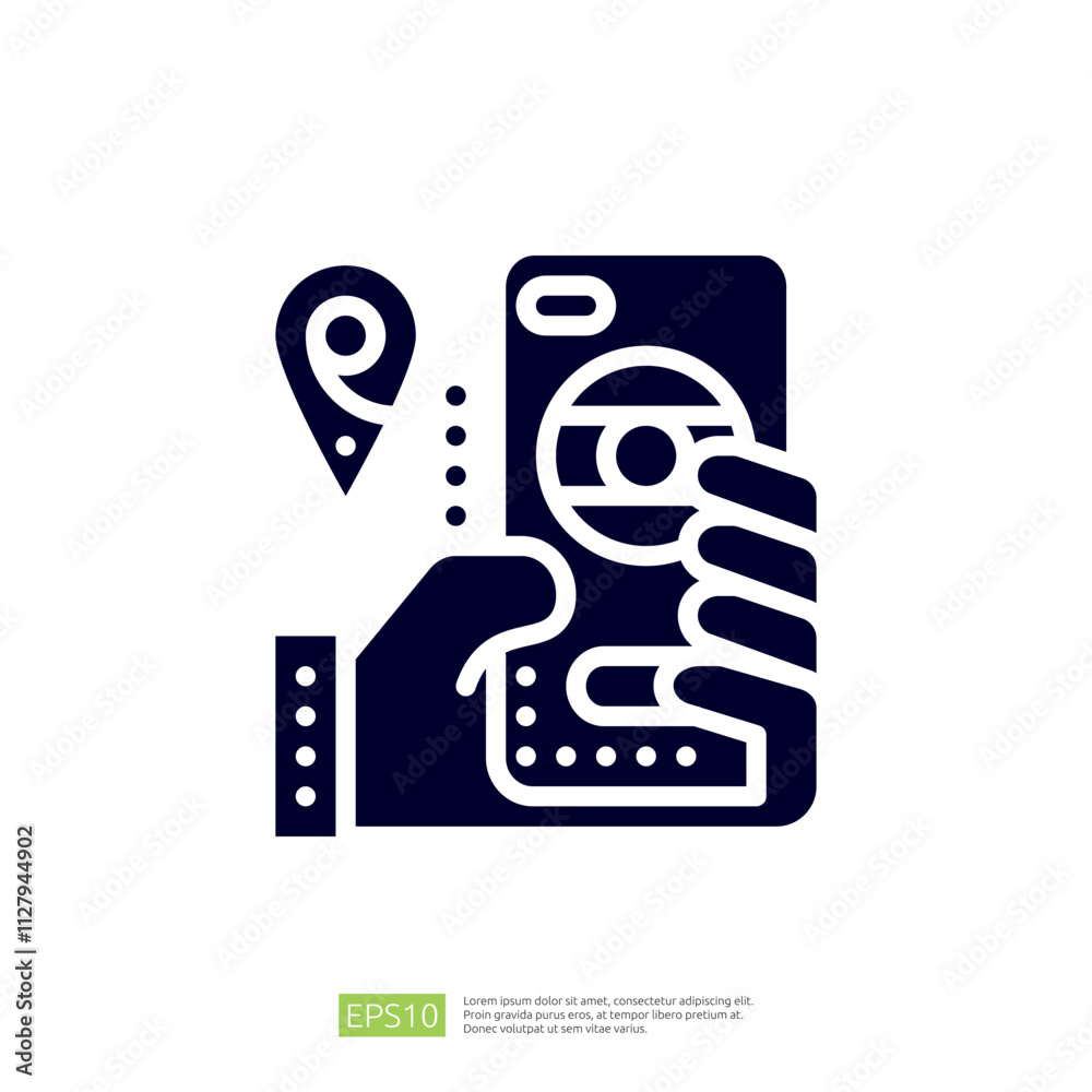 Poster the image depicts a hand holding a smartphone displaying a map with a location marker, symbolizing n