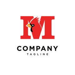 Letter M Cardinal Bird Logo Icon Vector