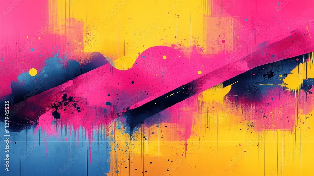Poster vibrant abstract background with bold pink and yellow splashes dynamic shapes and smooth curves in m