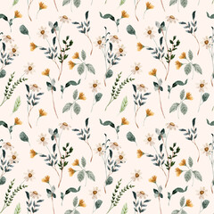 mini white wildflower watercolor seamless pattern © wulano