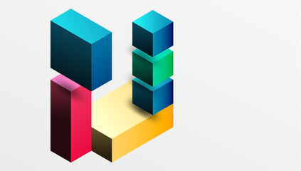 Obraz premium Sleek abstract design featuring isometric 3D blocks in a clean, modern composition. Perfect for tech-inspired themes, with vibrant colors and geometric precision