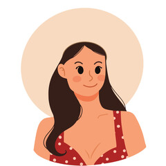 a portrait of woman wearing summer hat and red polkadot bikini illustration