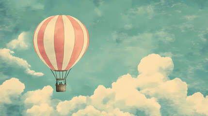 Fototapeta premium Vintage hot air balloon illustration with pastel colors, showcasing classic adventure and exploration concepts in a whimsical design. Fable. Illustration