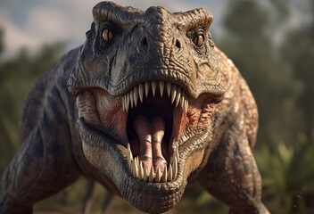 Obraz premium A Roaring Tyrannosaurus Rex in its Natural Habitat: A Digital Rendering of a Prehistoric Predator