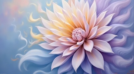 Obraz premium Abstract and ethereal digital artwork of a soft pastel-colored lotus flower with flowing petals and a serene