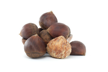 Delicious Chestnuts in a Natural Setting Isolated on White Background