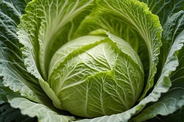 Obraz premium a close up of a cabbage head with a green leafy background