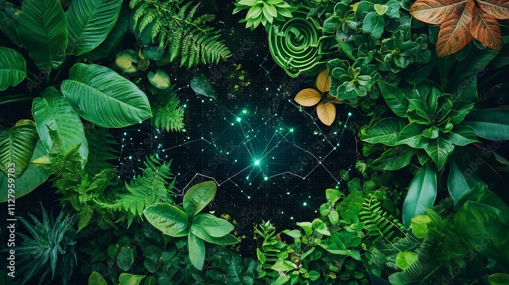 Poster floating sensor devices connected to a digital network in a wetland ecosystem symbolizing the data s