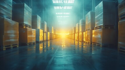 Bright Warehouse Scene with High Demand Data Overlay