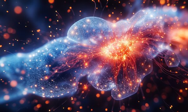Close-up of Epstein-Barr Virus Particle Infecting B Lymphocyte in Hyper-Realistic Style with Dramatic Lighting